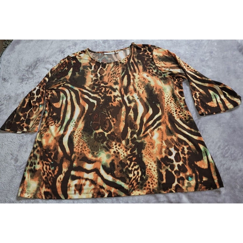 Susan Graver Women Shirt 1X animal print Long Sleeve Dressy Blouse Top